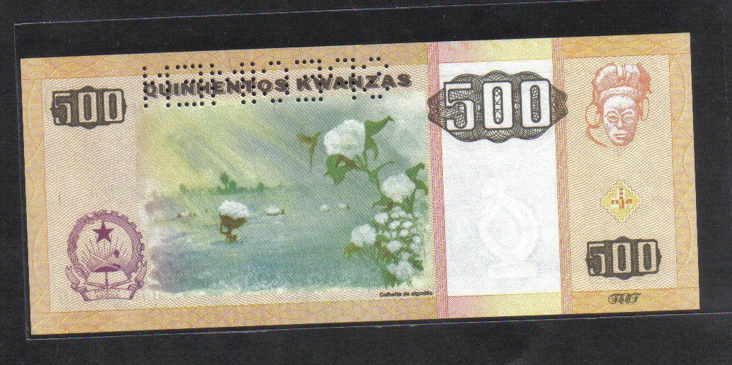 安哥拉2003年500宽扎 票样 样钞 样票 DJ0000000号 实物图 UNC   