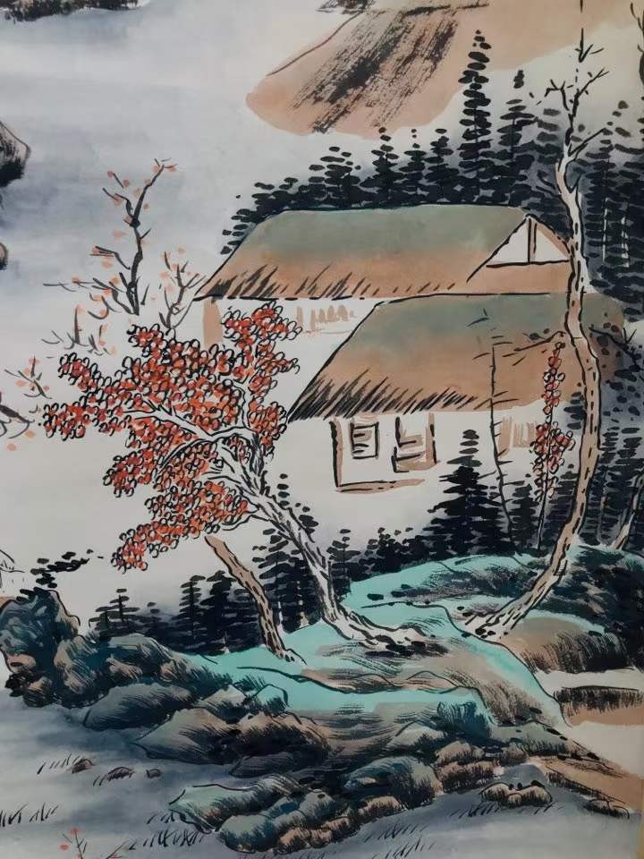 钱维城山水画，纸本立轴包手绘，实物拍摄，品相如图J653