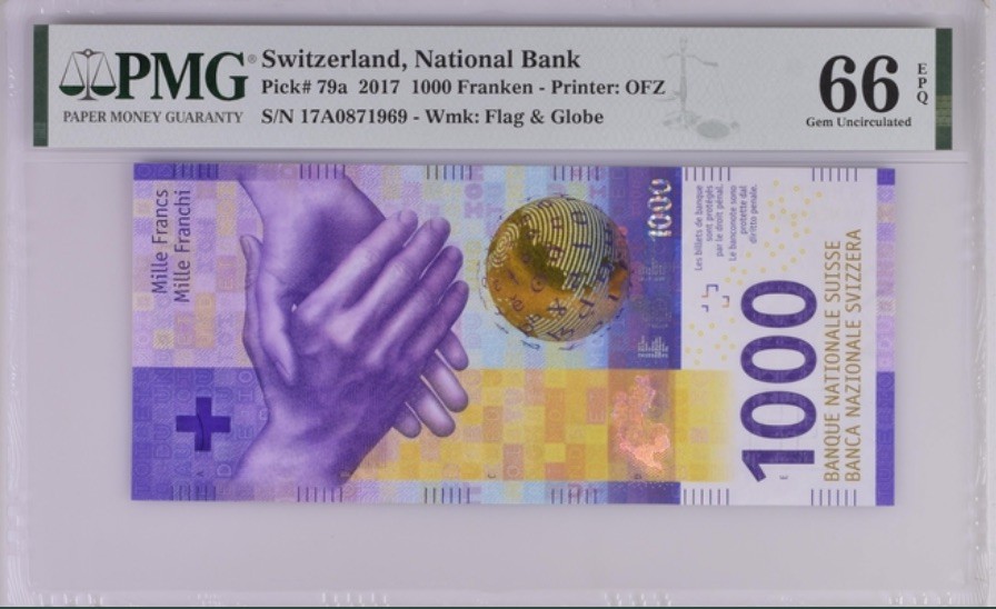 收藏联盟Quantum Auction 第189期中秋拍卖(已更新) 瑞士2017年1000法郎 PMG66 初版首发冠 A冠 多面的瑞士