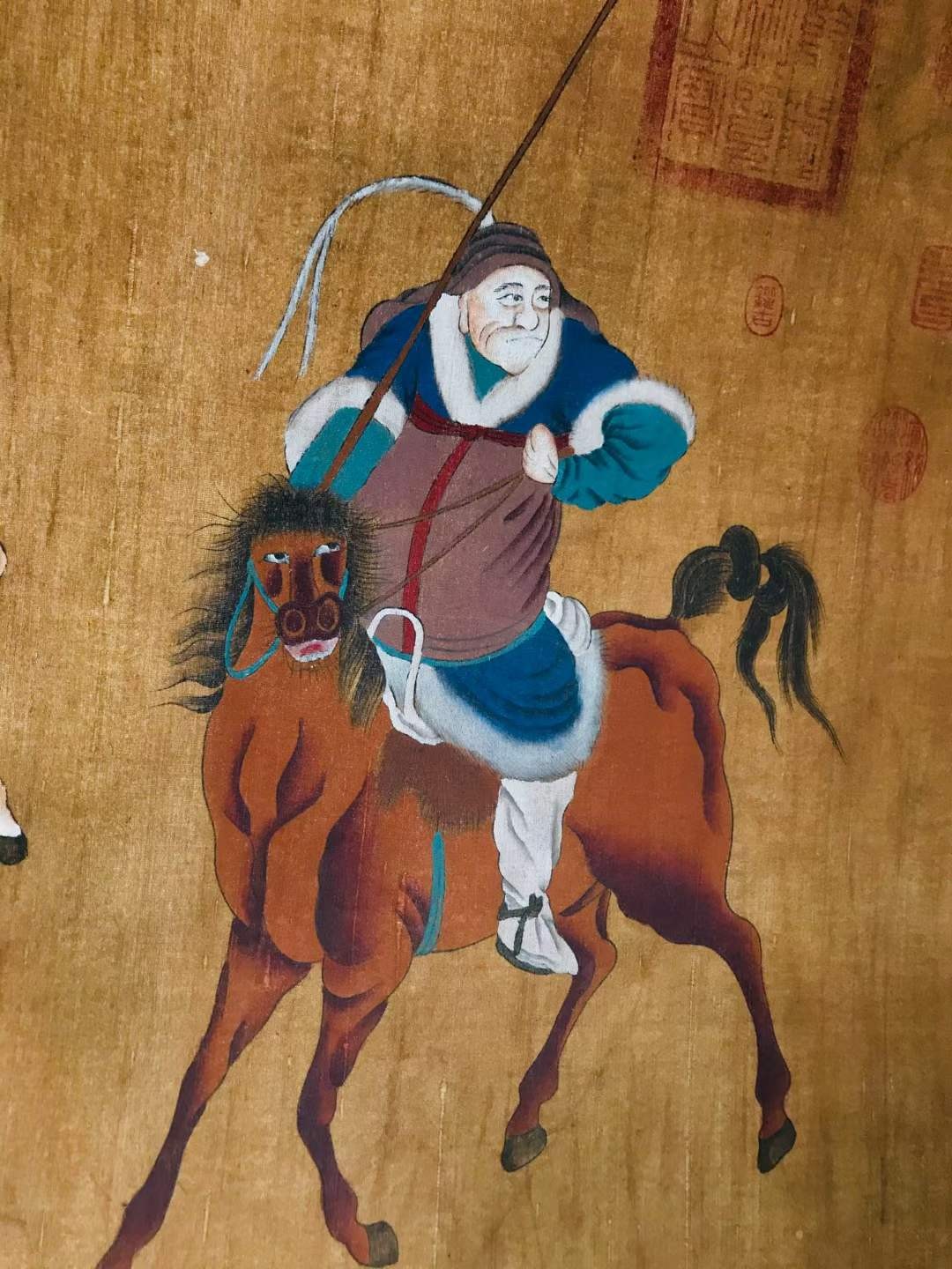 赵孟頫人马长卷，绢本横幅包手绘，画工精湛，磨损自然，包浆厚重，保存完整，收藏佳品Q19