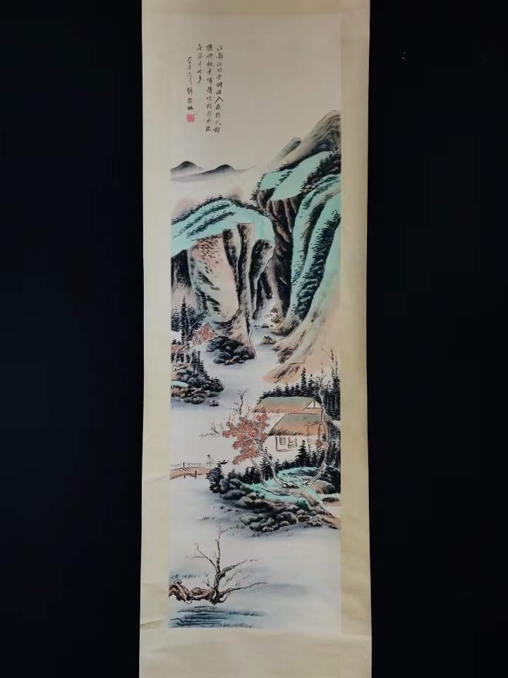 钱维城山水画，纸本立轴包手绘，实物拍摄，品相如图J653