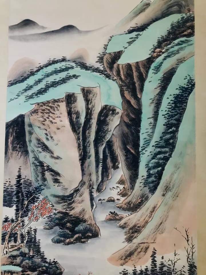 钱维城山水画，纸本立轴包手绘，实物拍摄，品相如图J653