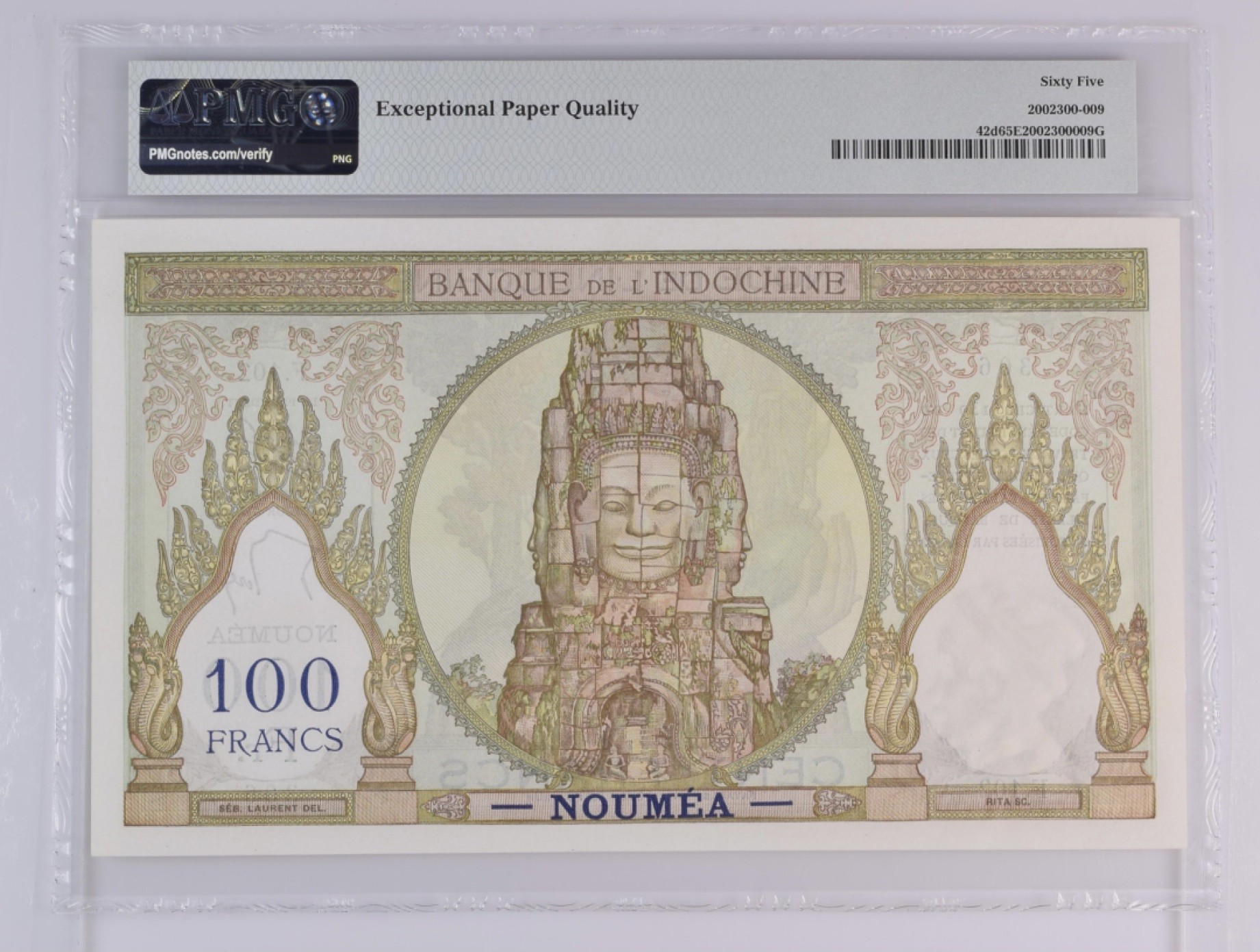 收藏联盟Quantum Auction 第189期中秋拍卖(已更新) 新喀里多尼亚1957年100法郎 PMG65 十分稀少 唯一亚军分仅有一枚更高分 四面佛