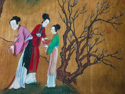 唐寅人物长卷，绢本横幅包手绘，画工精湛，磨损自然，包浆厚重，保存完整，收藏佳品Q02 唐寅人物长卷，绢本横幅包手绘，画工精湛，磨损自然，包浆厚重，保存完整，收藏佳品Q02