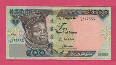 尼日利亚2005年200奈拉 数三 无4 非洲纸币 实物图 UNC - 尼日利亚2005年200奈拉 数三 无4 非洲纸币 实物图 UNC
