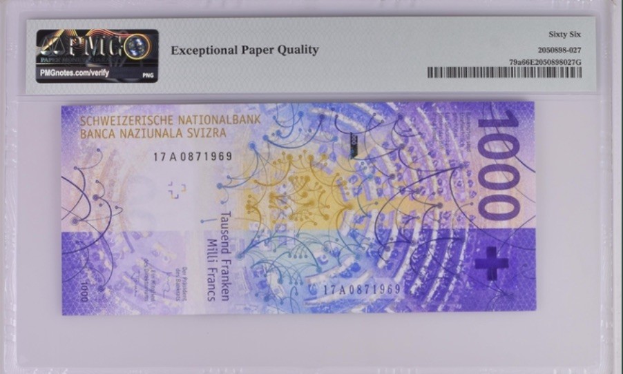 收藏联盟Quantum Auction 第189期中秋拍卖(已更新) 瑞士2017年1000法郎 PMG66 初版首发冠 A冠 多面的瑞士