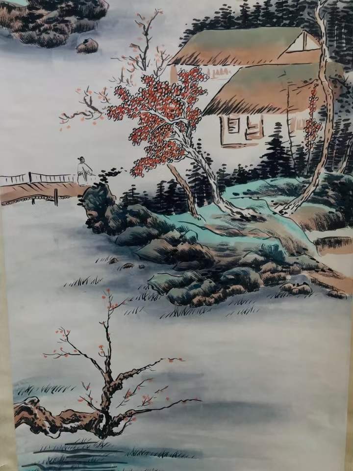 钱维城山水画，纸本立轴包手绘，实物拍摄，品相如图J653