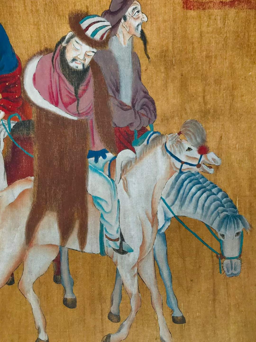 赵孟頫人马长卷，绢本横幅包手绘，画工精湛，磨损自然，包浆厚重，保存完整，收藏佳品Q19