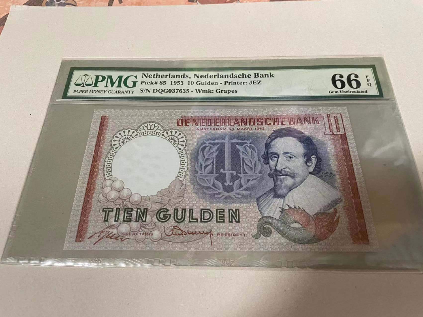 【Blue Auction】✨世界纸币精拍第221期 ——中秋前奏 荷兰 1953年10盾 PMG66EPQ 