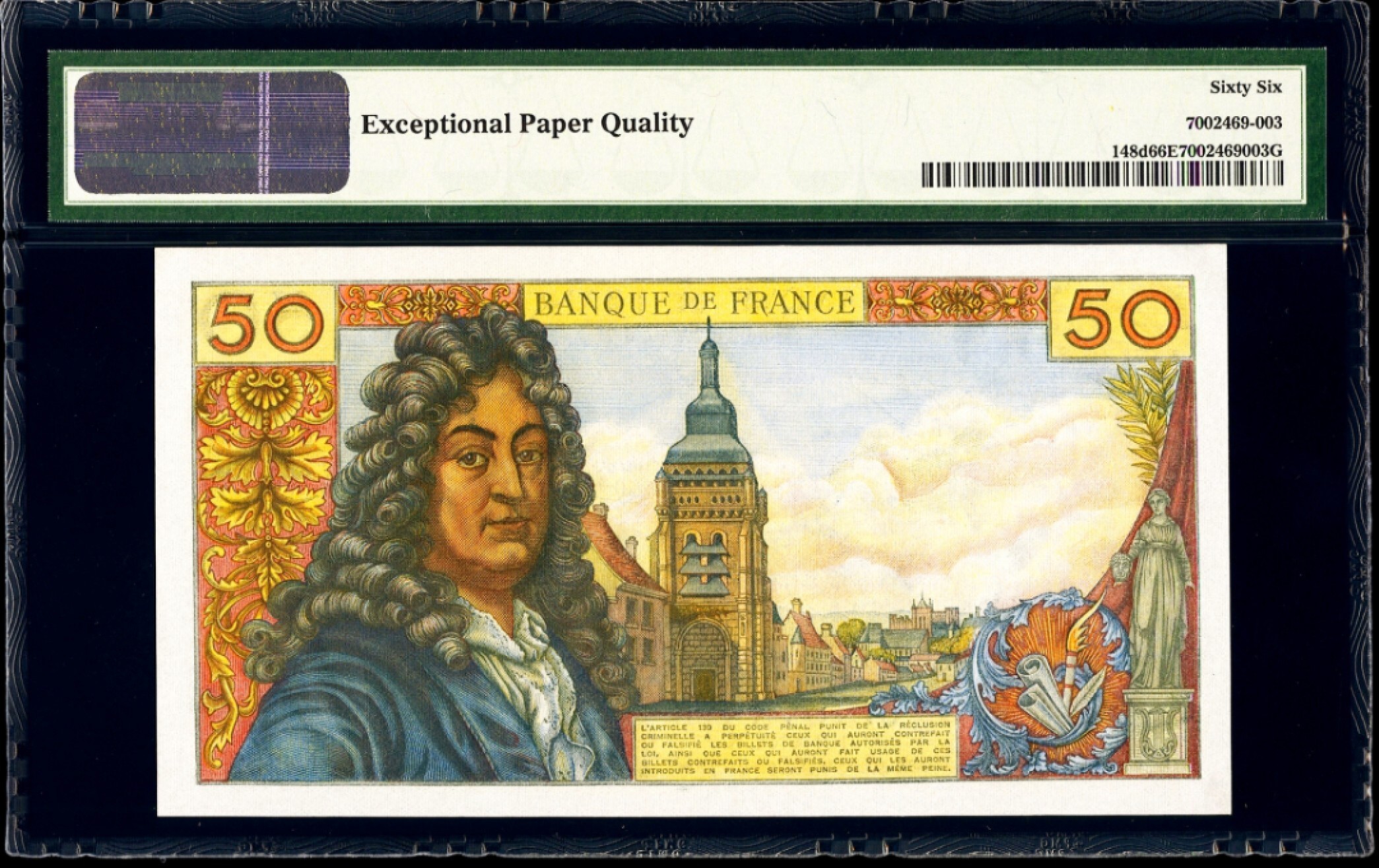 【Blue Auction】✨世界纸币精拍第221期 ——中秋前奏 法国 1971-74年50法郎 经典拉辛 PMG66EPQ 绝品 精美