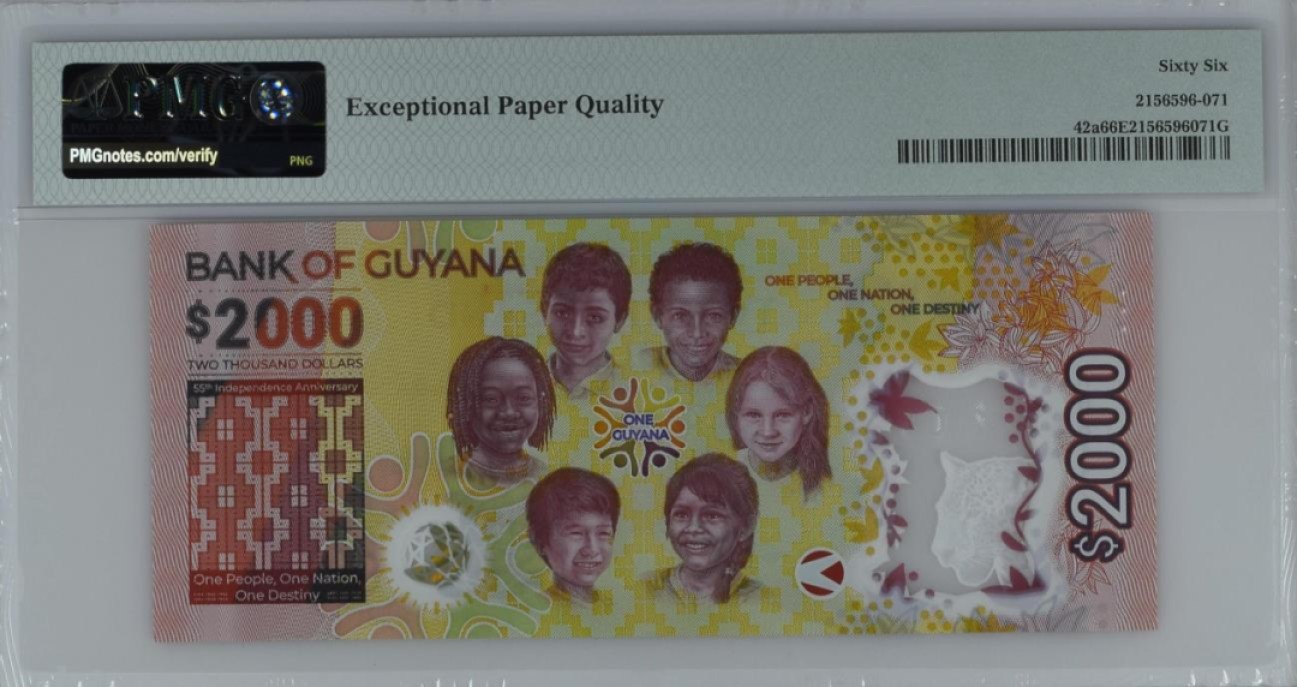 【Blue Auction】✨世界纸币精拍第221期 ——中秋前奏 【趣味号611622】圭亚那2022年2000元PMG66EPQ纪念钞