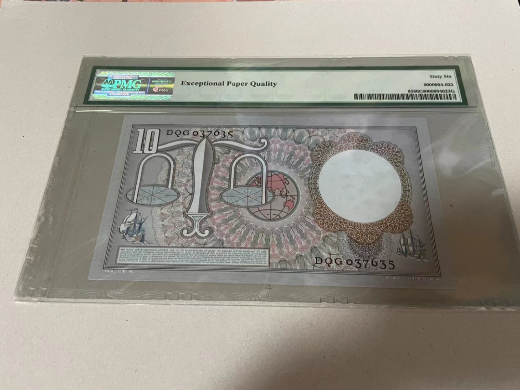 【Blue Auction】✨世界纸币精拍第221期 ——中秋前奏 荷兰 1953年10盾 PMG66EPQ 