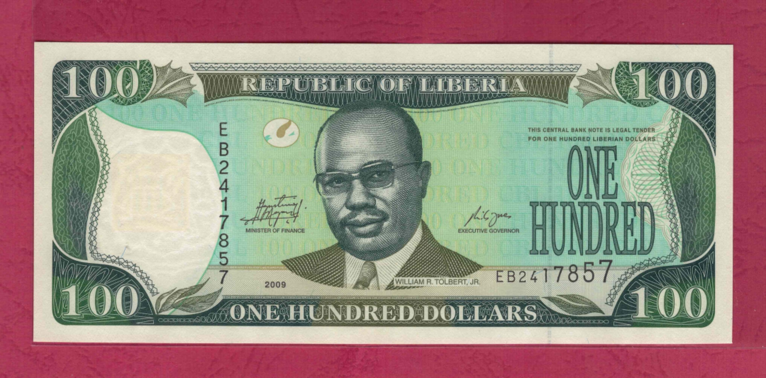 利比里亚2009年100元 克劳斯目录P-30e 美洲纸币 UNC     