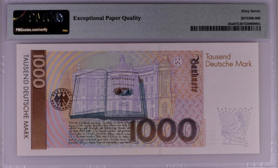 【Blue Auction】✨世界纸币精拍第221期 ——中秋前奏 德国 1991年1000马克 PMG67EPQ 高分格林兄弟