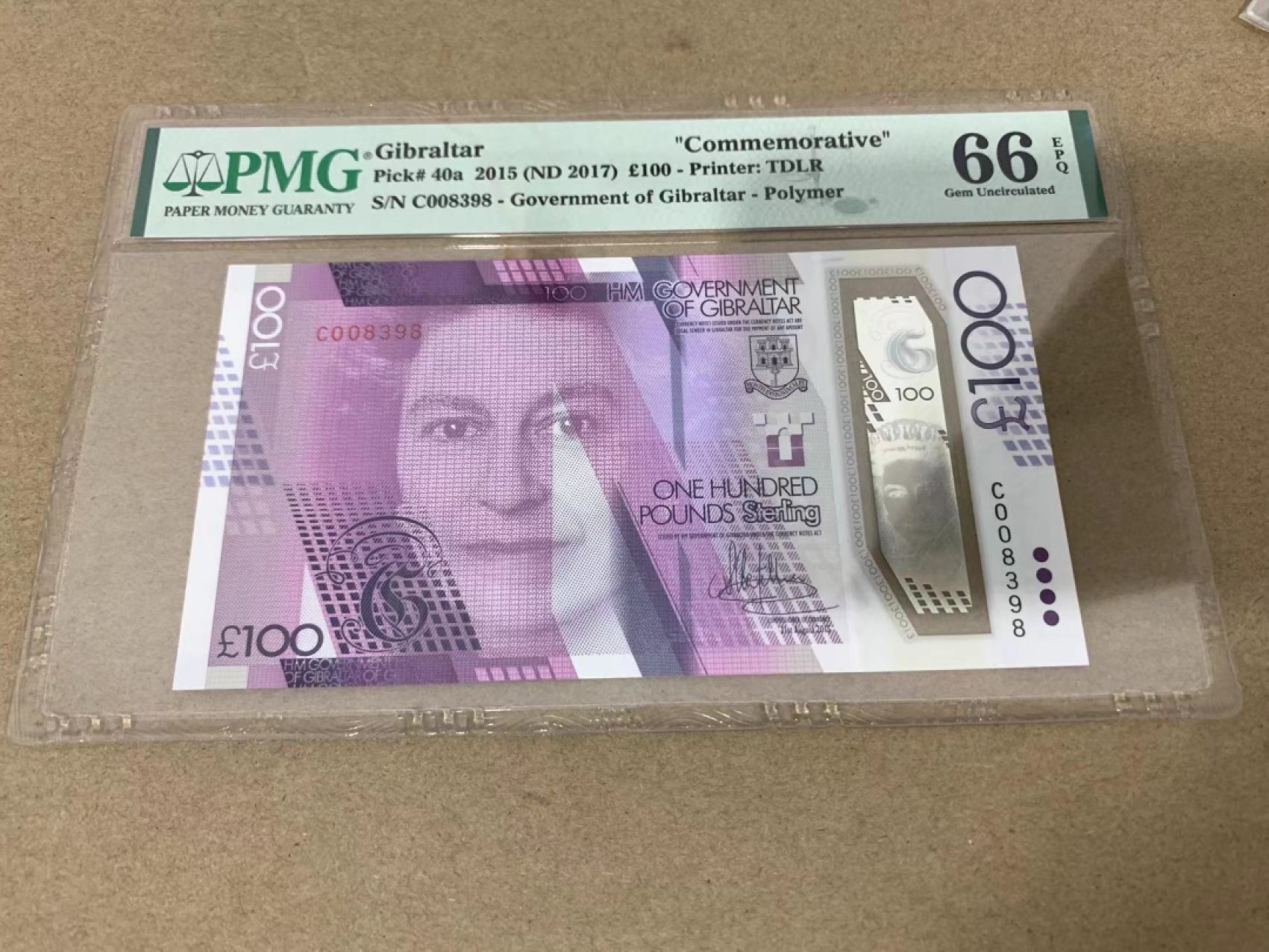 【Blue Auction】✨世界纸币精拍第221期 ——中秋前奏 【无47】直布罗陀 2015年100镑 PMG66EPQ 纪念钞 女王