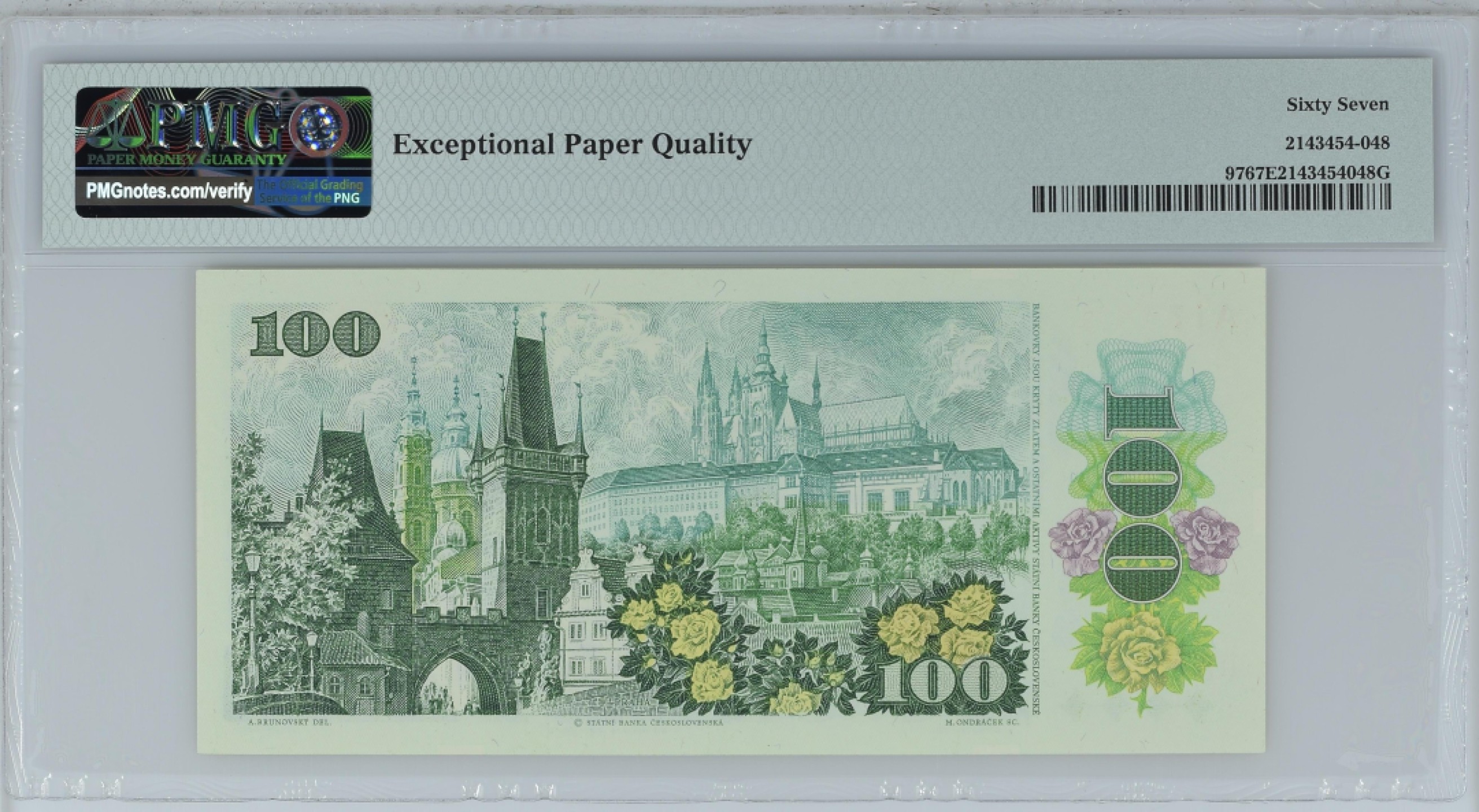 收藏联盟Quantum Auction 第189期中秋拍卖(已更新) 捷克斯洛伐克1989年100克朗 PMG67 布拉格之春 雕版画印刷代表作