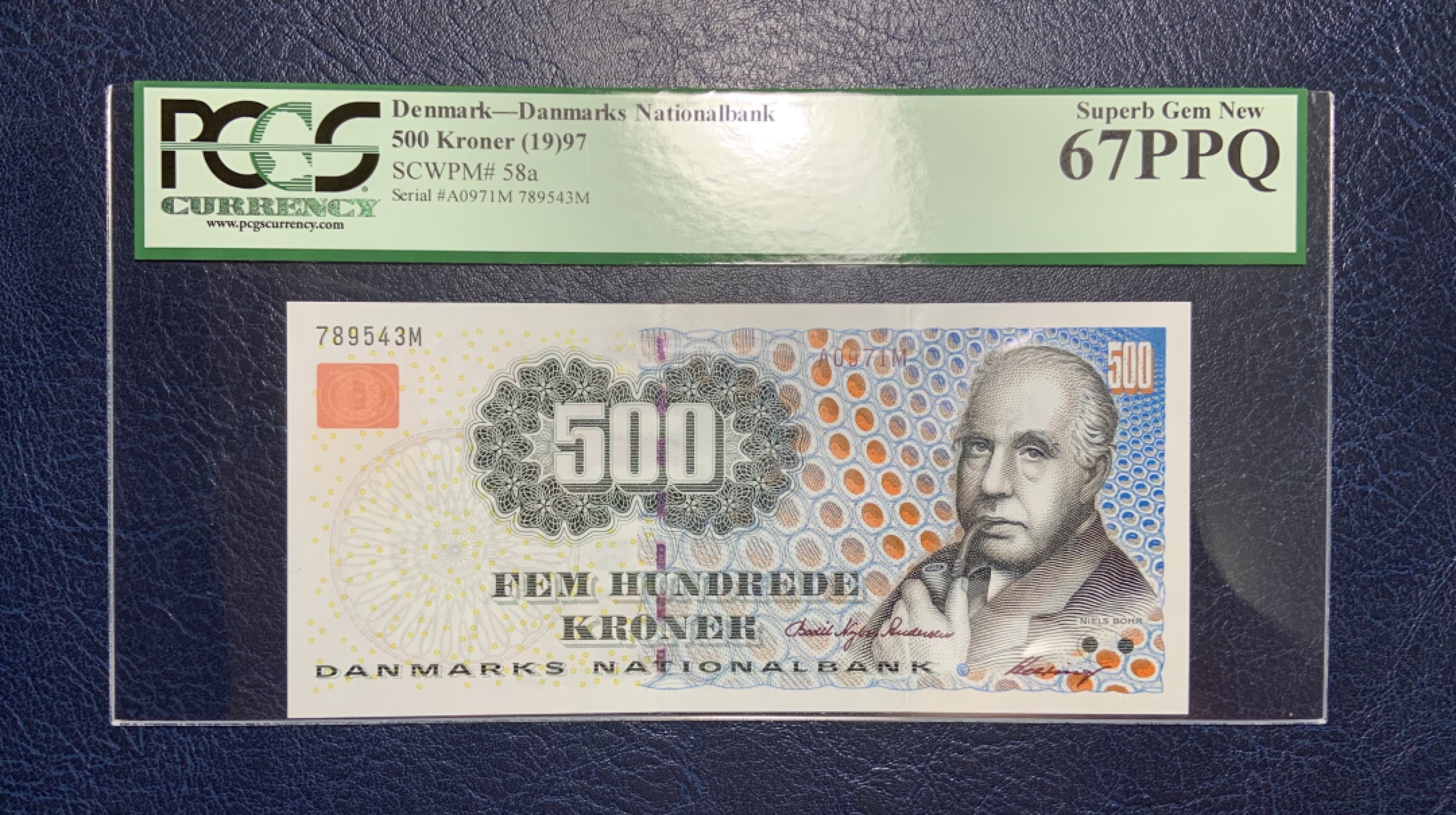 收藏联盟Quantum Auction 第189期中秋拍卖(已更新) 丹麦1997年500克朗 PCGS67 A0冠 物理学家波尔 小乱蛇号