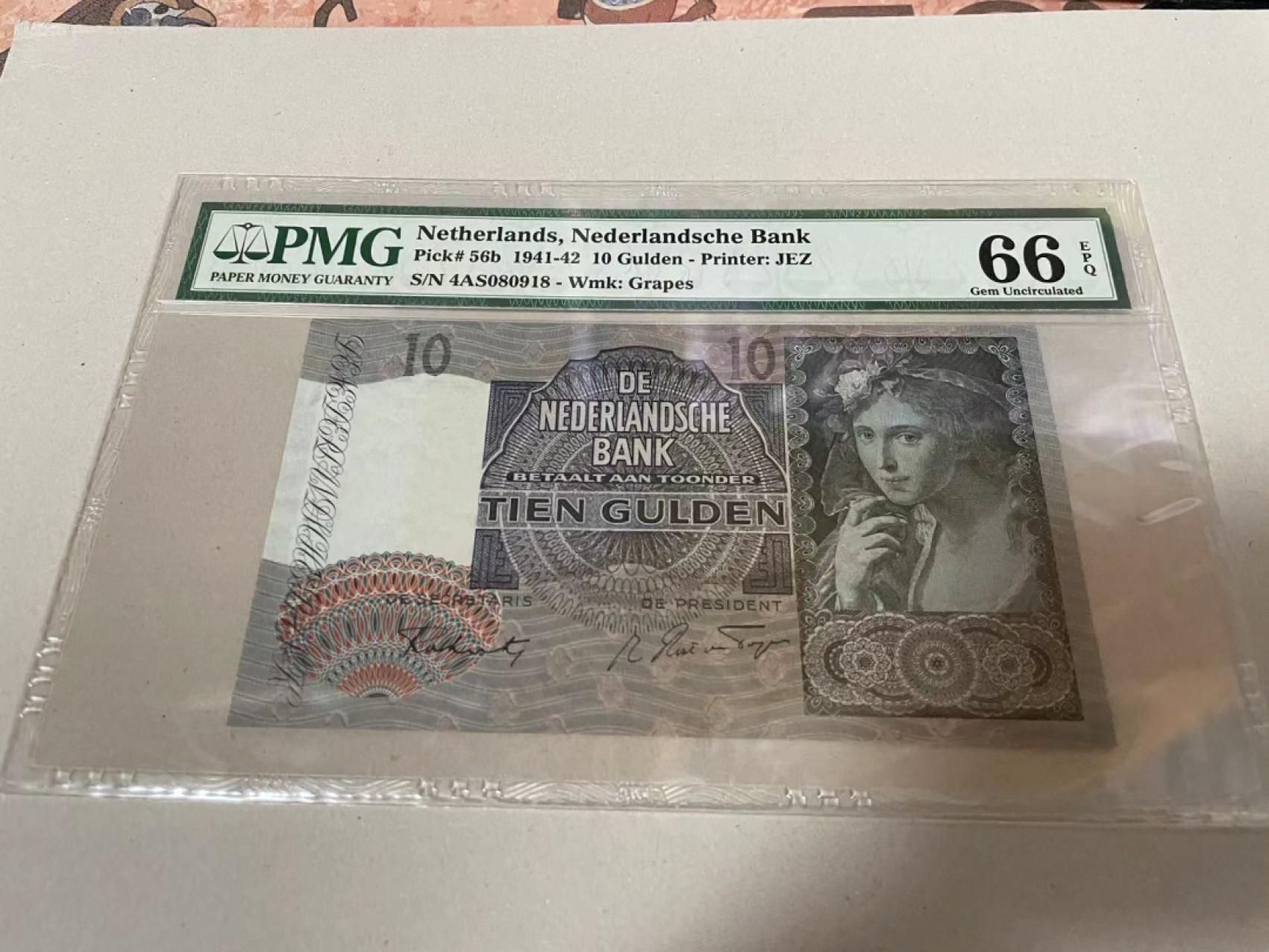 【Blue Auction】✨世界纸币精拍第221期 ——中秋前奏 【无47】荷兰 1941-42年10盾 PMG66EPQ 牧羊女 经典