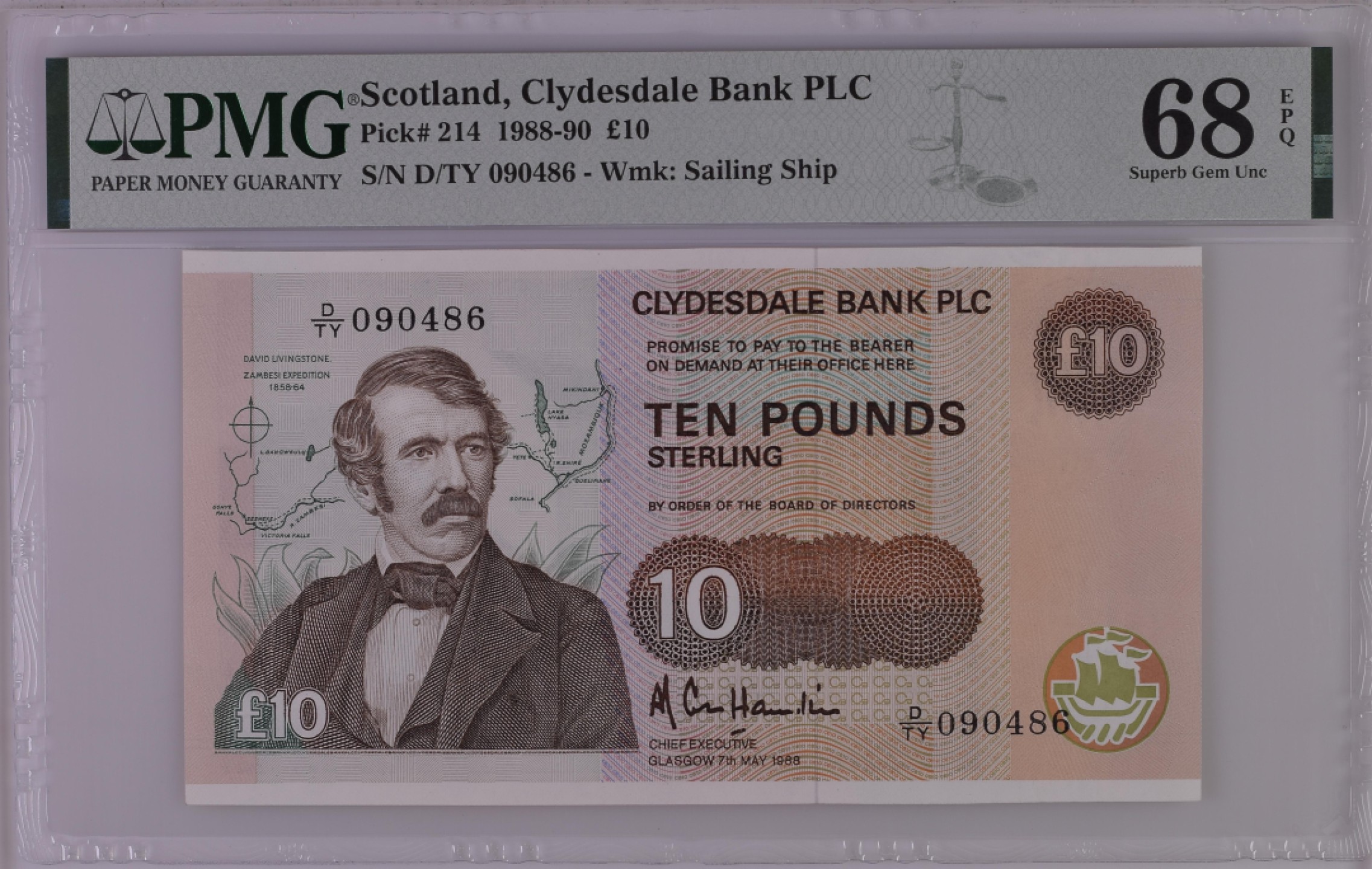 收藏联盟Quantum Auction 第189期中秋拍卖(已更新) 苏格兰1988-90年10镑 PMG68 稀少冠军分 探险家李文斯通 