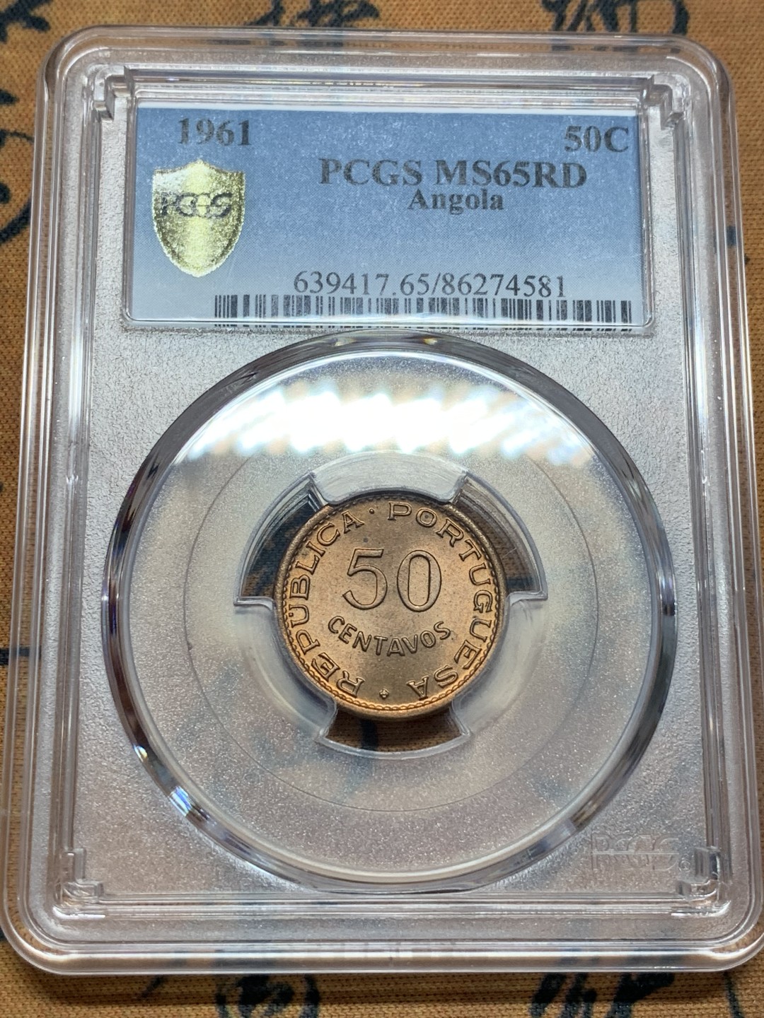 《竞宝斋》第93场-本周日，周一2场连拍（全场不限金额包邮） 亚军分 PCGS-MS65RD 葡属安哥拉1961年50C铜币（原光RD状态难得）