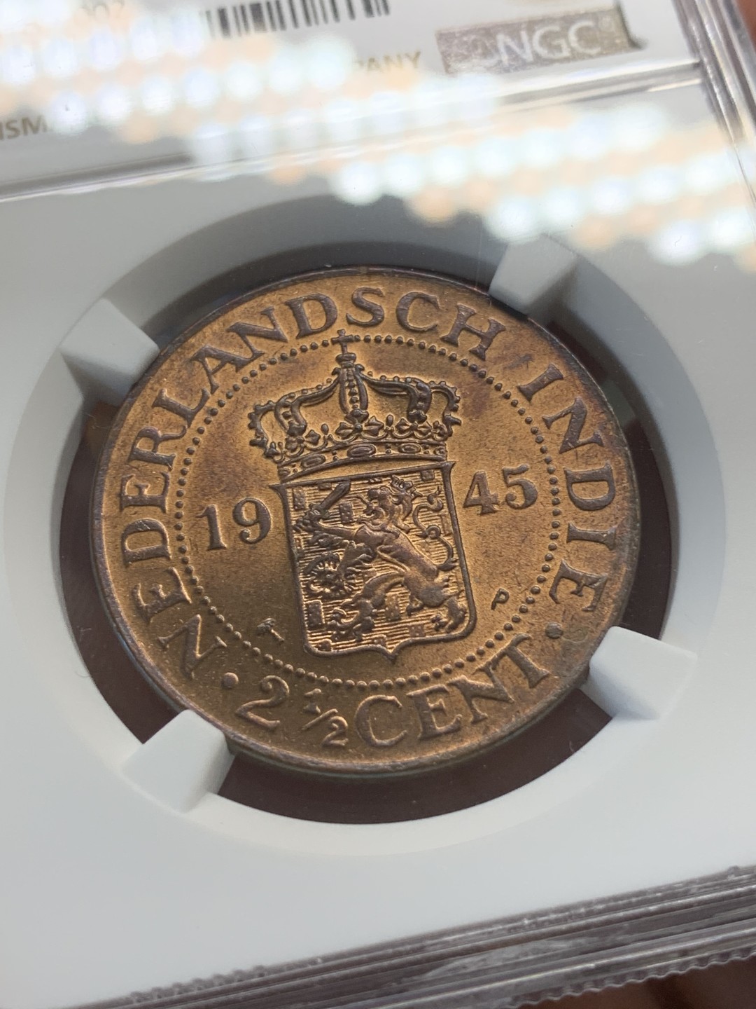 《竞宝斋》第93场-本周日，周一2场连拍（全场不限金额包邮） NGC-MS64RB 荷属东印度 2.5分大铜币 打制锐利 包浆醇厚 币面光度一流 