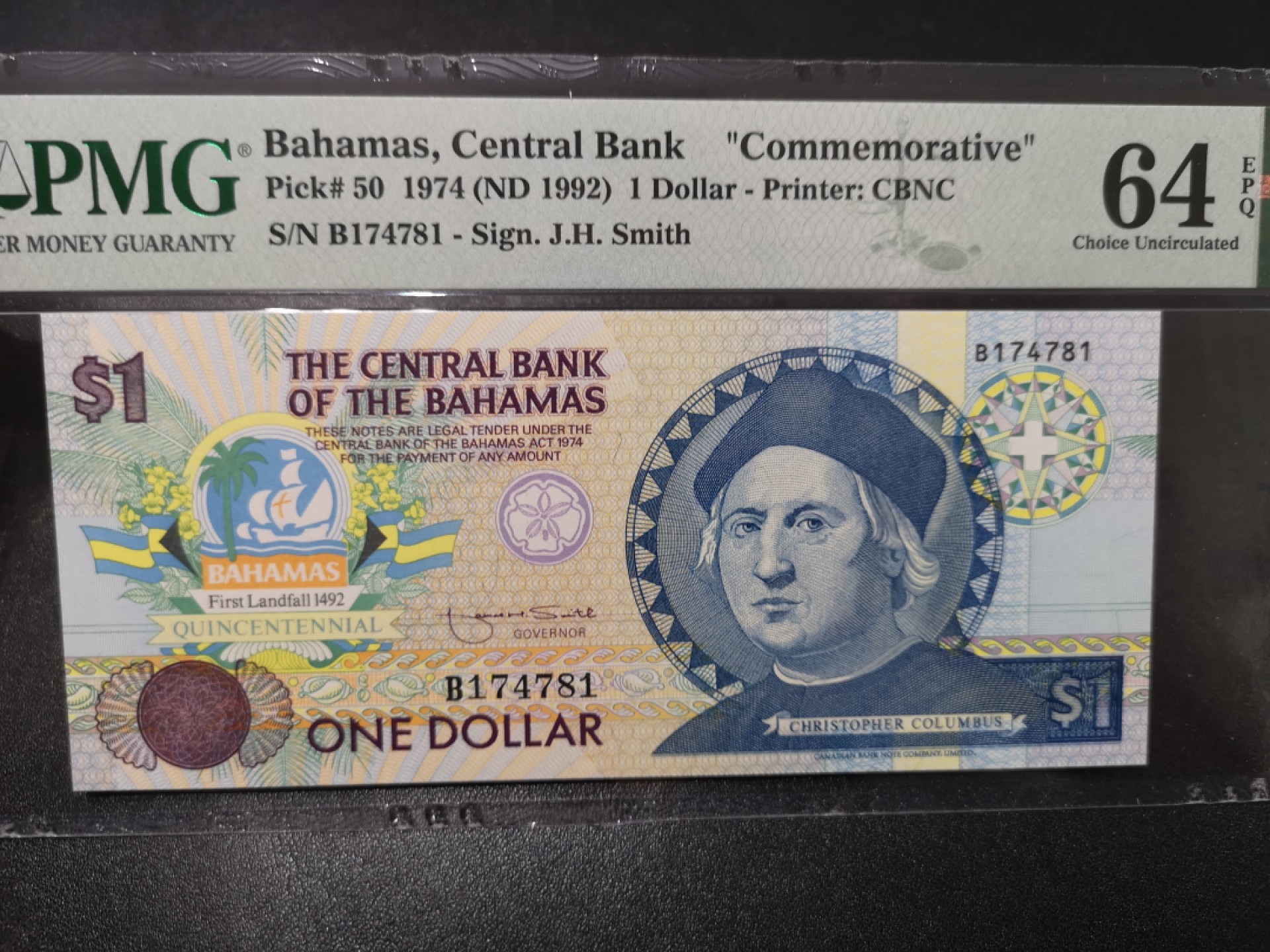 《外钞收藏家》第二百零一期 1974年巴哈马1刀 PMG64E 纪念钞