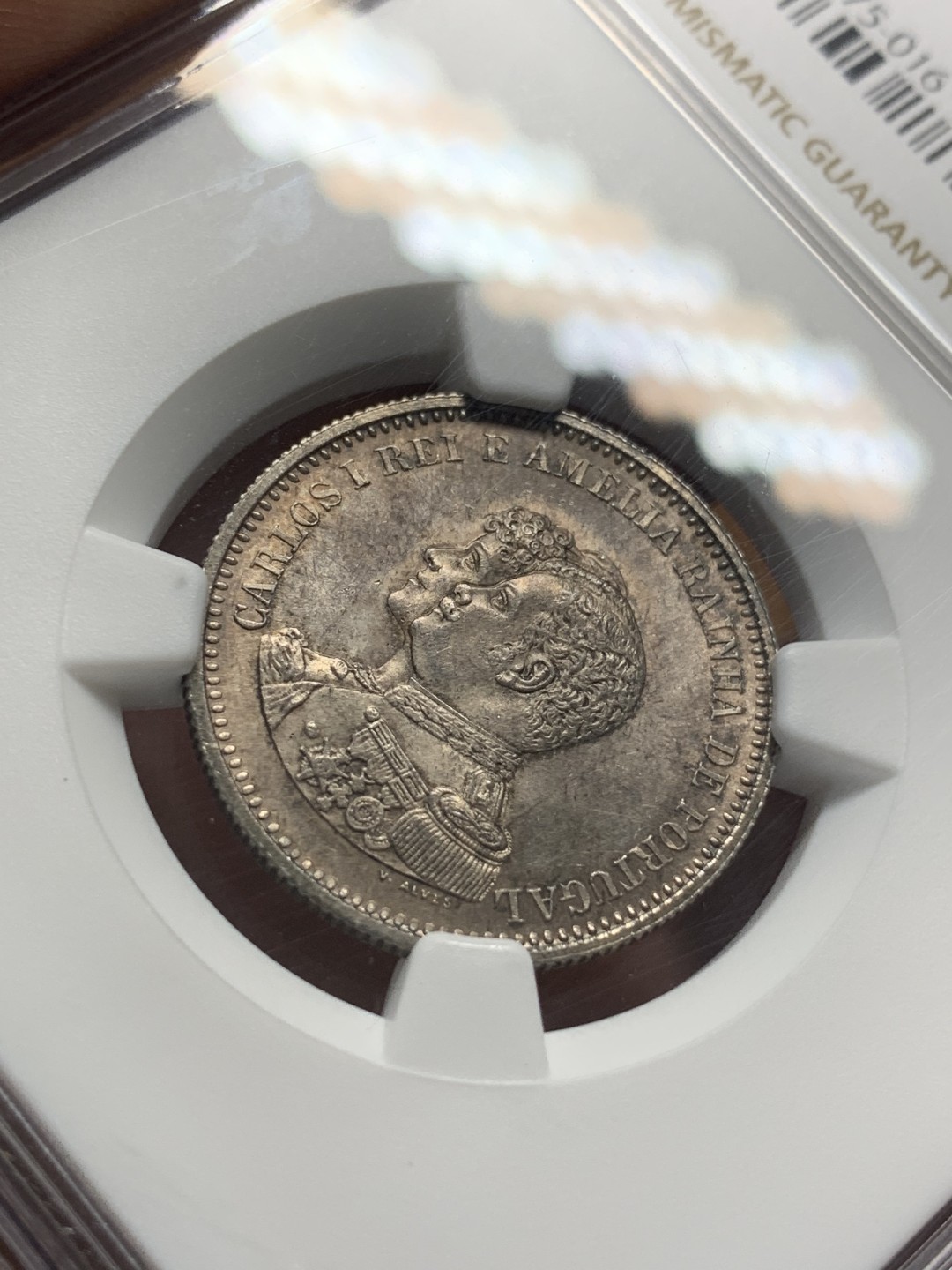 《竞宝斋》第93场-本周日，周一2场连拍（全场不限金额包邮） NGC-MS62 葡萄牙 1898年发现印度纪念 200R银币 五彩包浆 非常漂亮的毫子