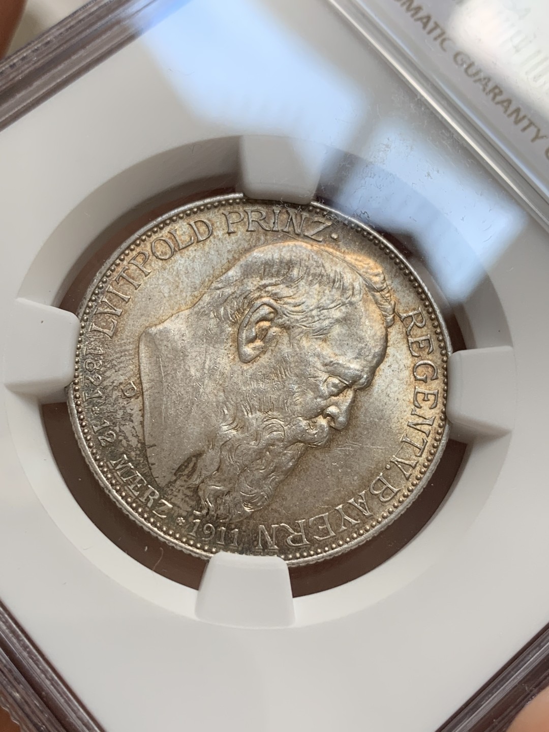 《竞宝斋》第93场-本周日，周一2场连拍（全场不限金额包邮） NGC-MS64 德国巴伐利亚1911年90岁大寿纪念2马克银币