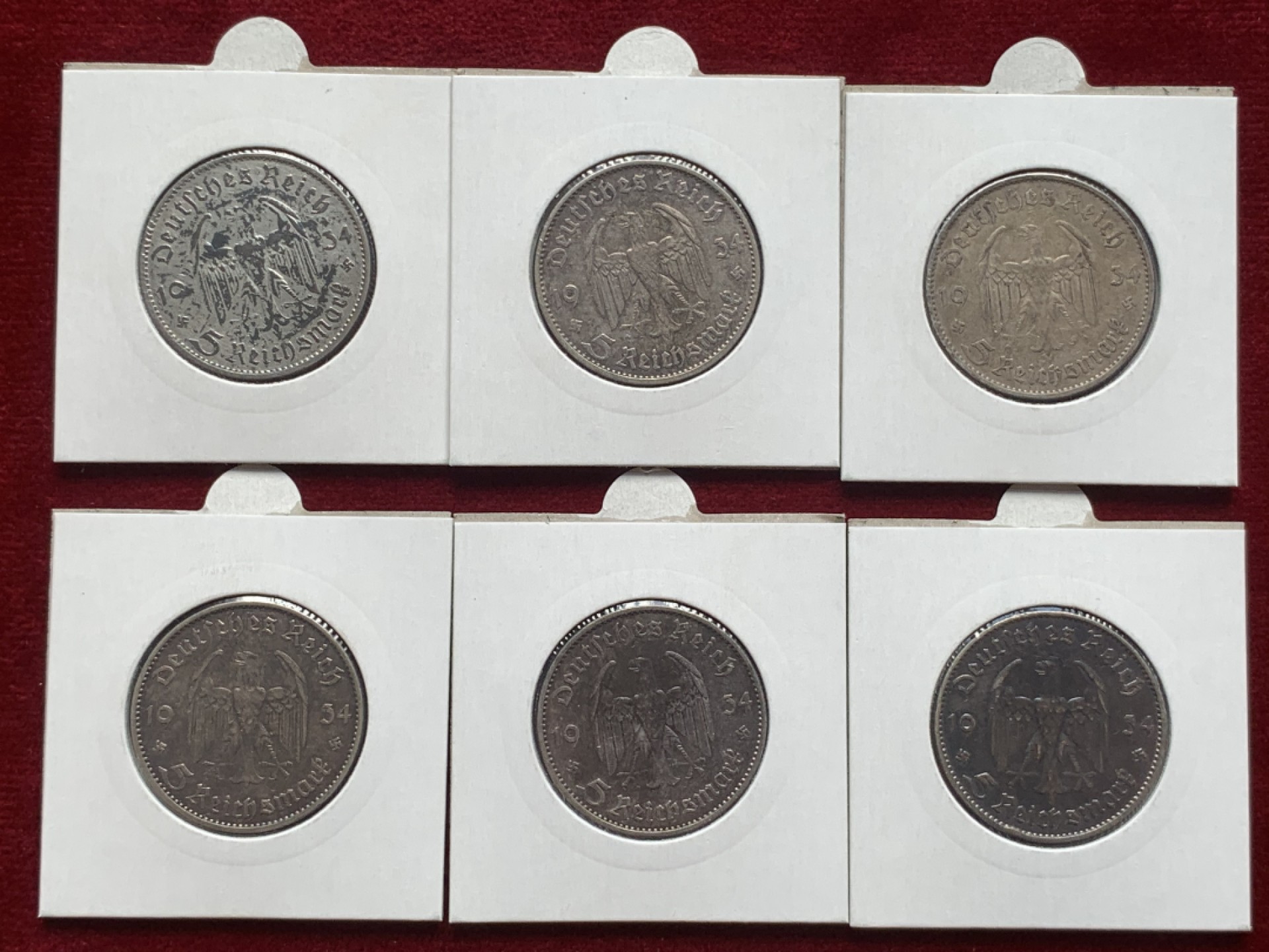 《竞宝斋》第93场-本周日，周一2场连拍（全场不限金额包邮） 1934教堂（加字）5马克银币 ADEFGJ六厂 裸币，灯塔纸夹