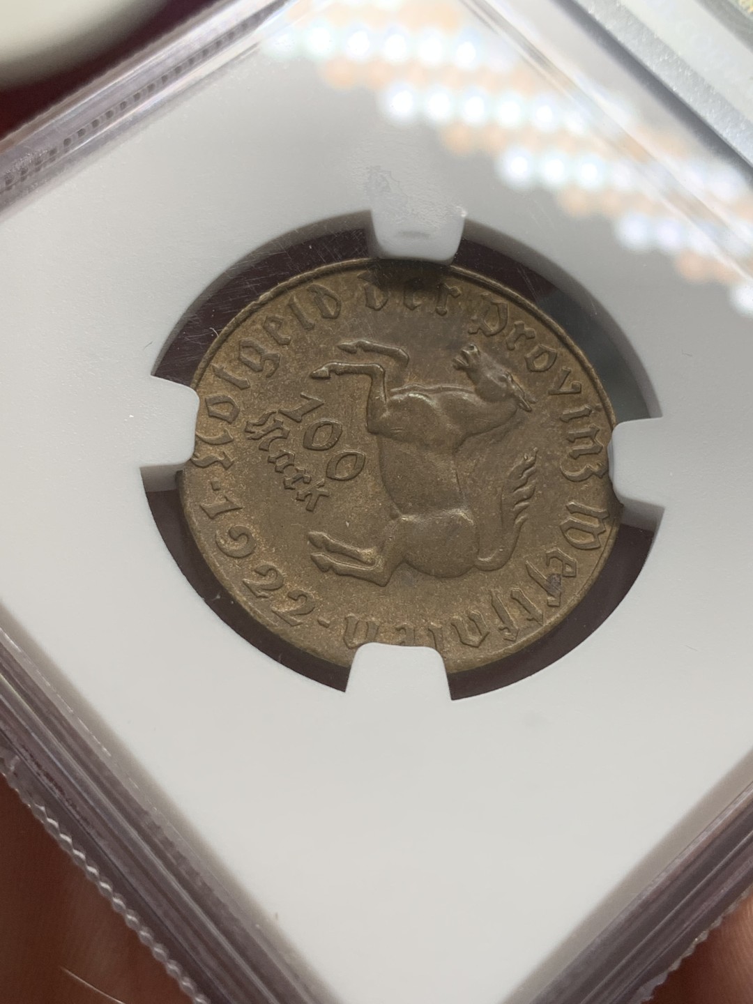 《竞宝斋》第93场-本周日，周一2场连拍（全场不限金额包邮） NGC MS62 1922年德紧100马克 马币系列凑套必备