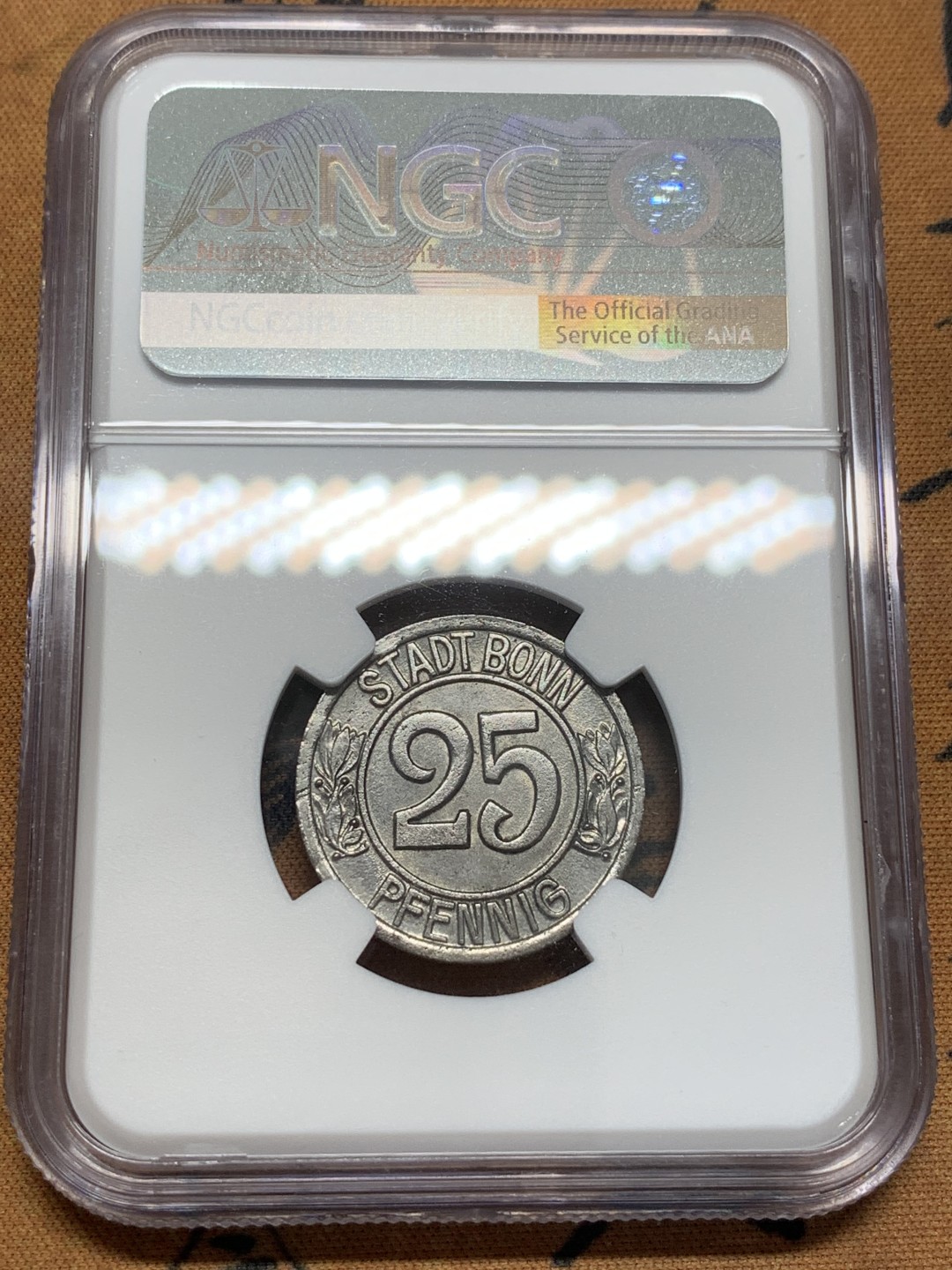 《竞宝斋》第93场-本周日，周一2场连拍（全场不限金额包邮） NGC-MS64  德国紧急时期1920波恩25芬尼 贝多芬 银光闪耀 状态极好