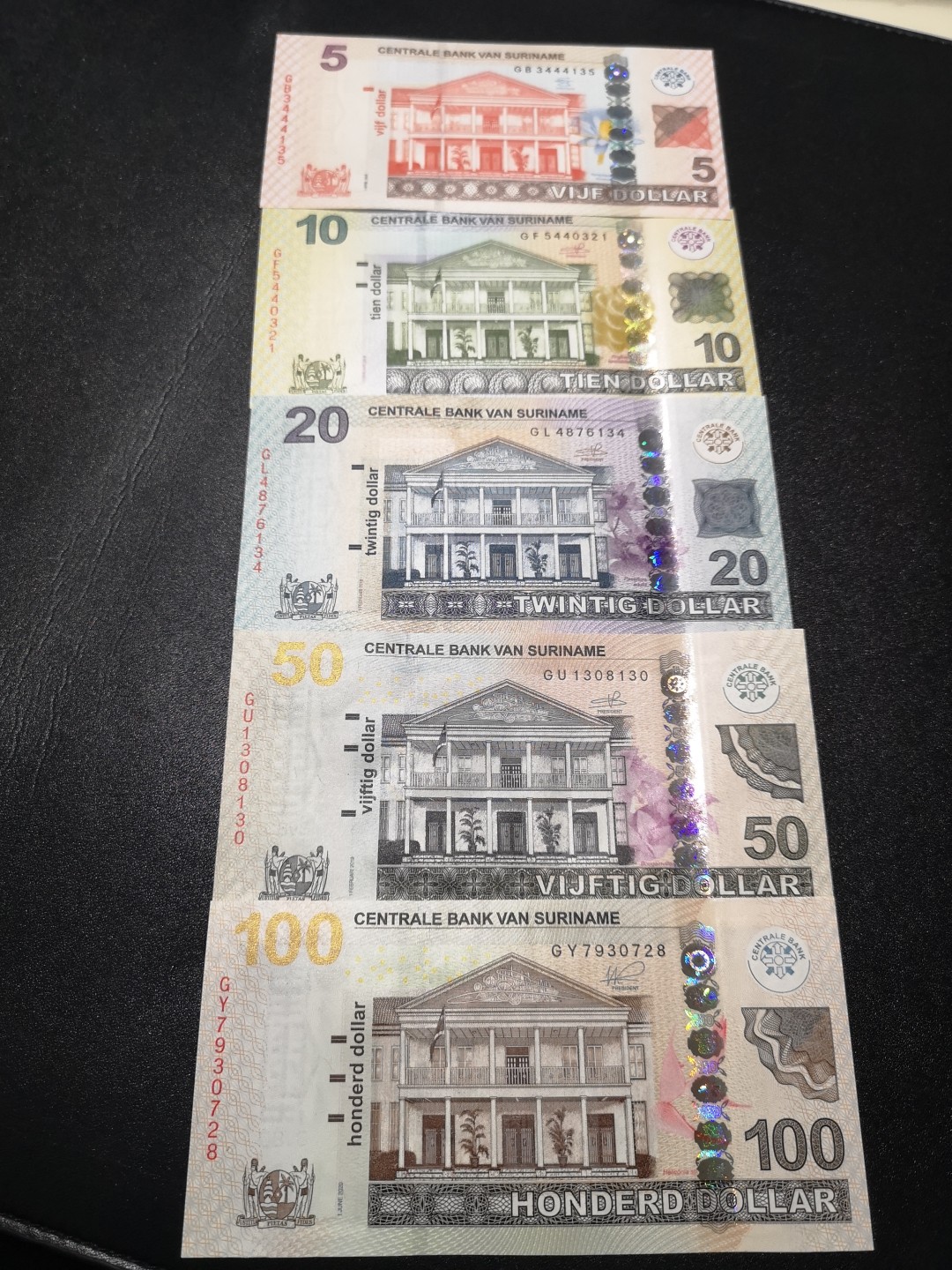 《外钞收藏家》第二百零一期 苏里南一套五张 全新UNC 绝品无瑕疵