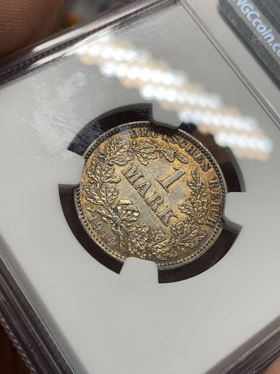 《竞宝斋》第93场-本周日，周一2场连拍（全场不限金额包邮） NGC-MS61 德国   1914年 1马克 长翅 银币 j版