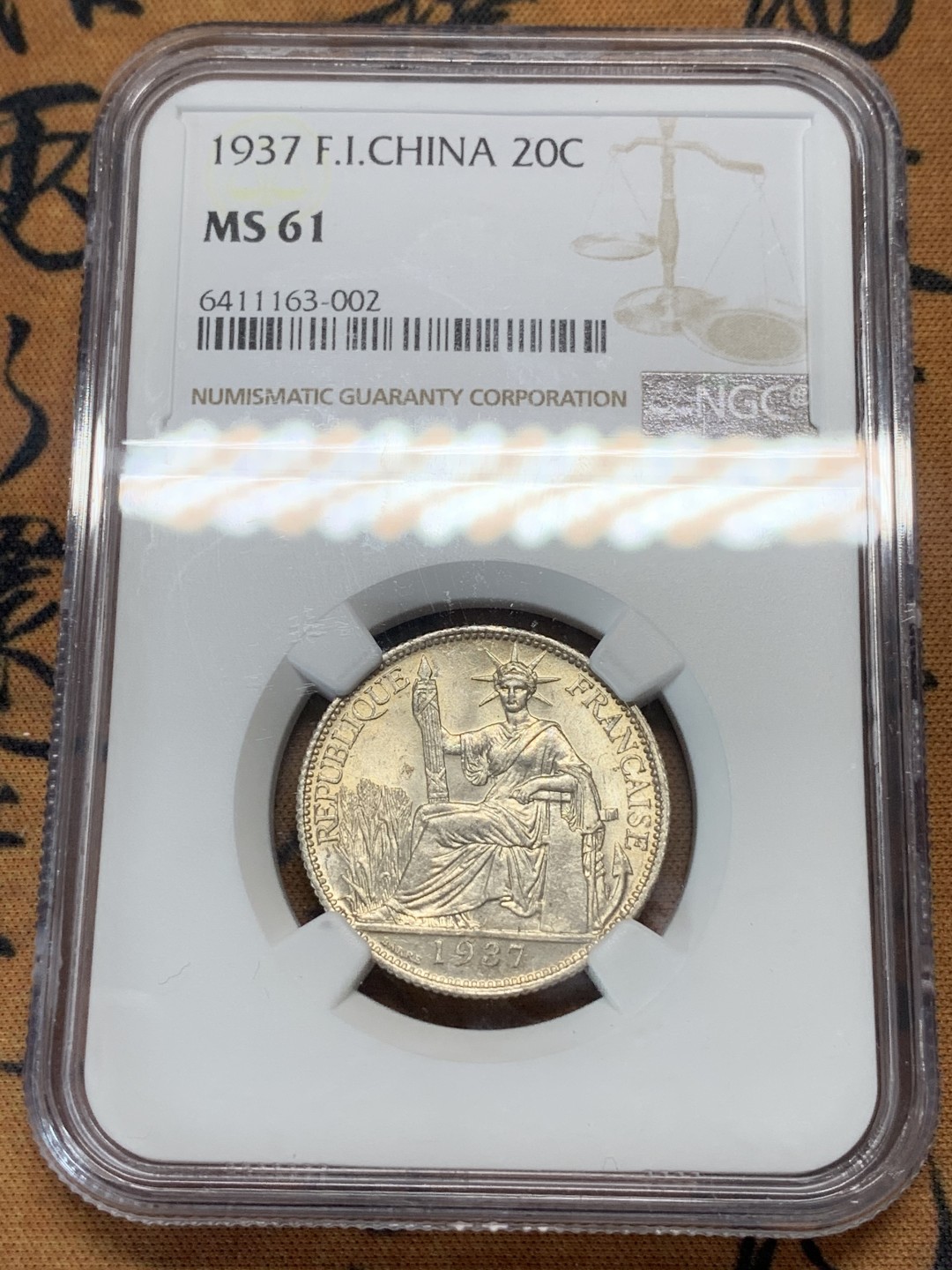 《竞宝斋》第93场-本周日，周一2场连拍（全场不限金额包邮） NGC-MS61 法属印支 1937年坐洋2角银币 卷拆曝光品相