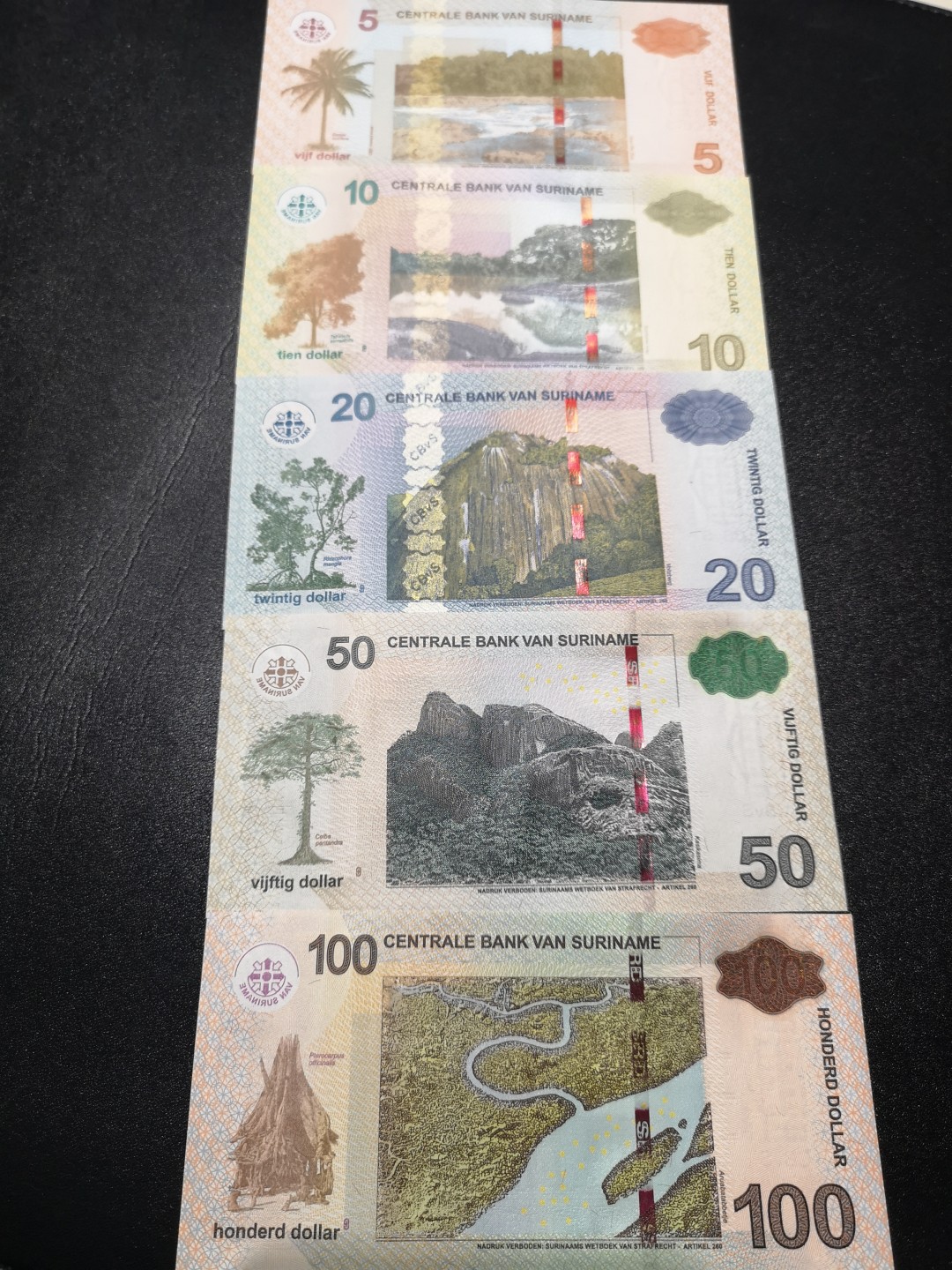 《外钞收藏家》第二百零一期 苏里南一套五张 全新UNC 绝品无瑕疵