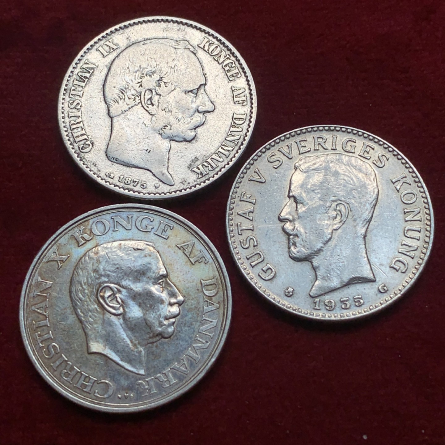 《竞宝斋》第93场-本周日，周一2场连拍（全场不限金额包邮） 银币3枚 丹麦瑞典2克朗15克 丹麦1875年 丹麦1937年 瑞典1935年 3枚