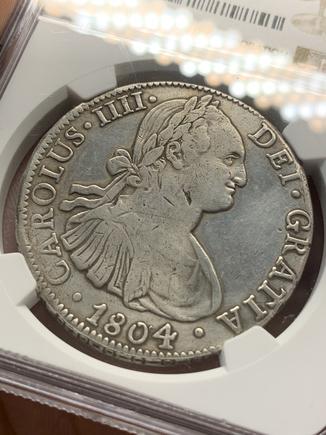 《竞宝斋》第93场-本周日，周一2场连拍（全场不限金额包邮） NGC VF 墨西哥 1804年 卡四 双柱 8R 大银币 满满的岁月痕迹