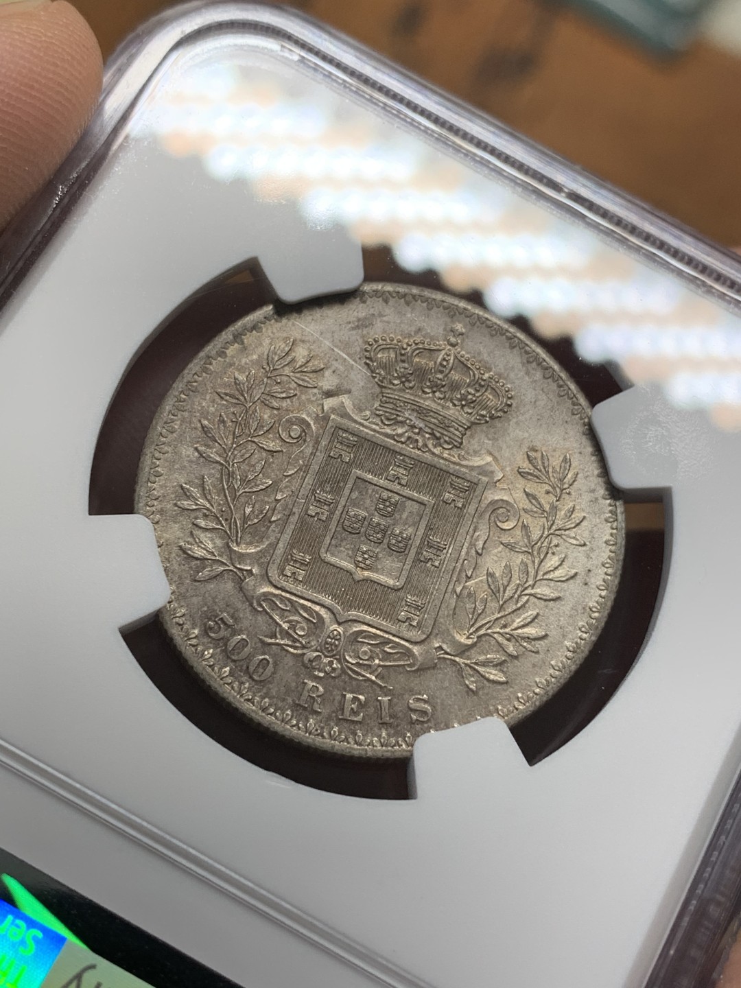 《竞宝斋》第93场-本周日，周一2场连拍（全场不限金额包邮） NGC-MS63 葡萄牙1891年 卡洛斯一世 500R银币 顶级好品 难得品种