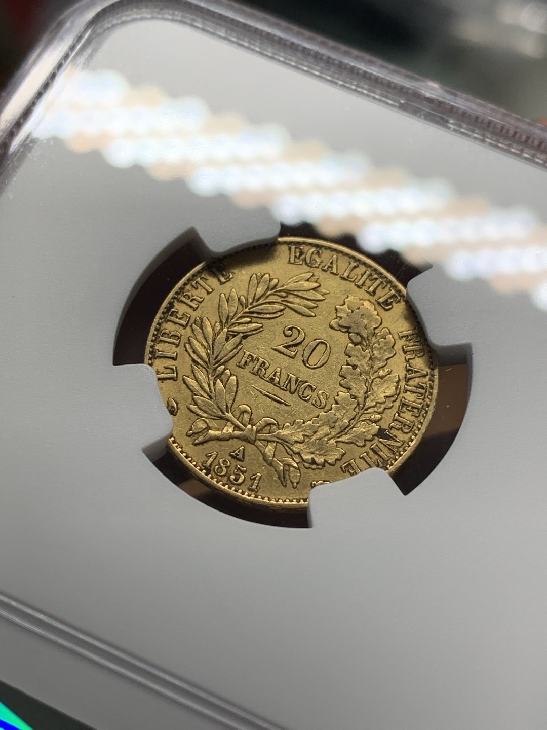 《竞宝斋》第93场-本周日，周一2场连拍（全场不限金额包邮） NGC-AU55 法国1851年 谷物女神 20法郎金币 银币见多了 谷物女神金币就少了
