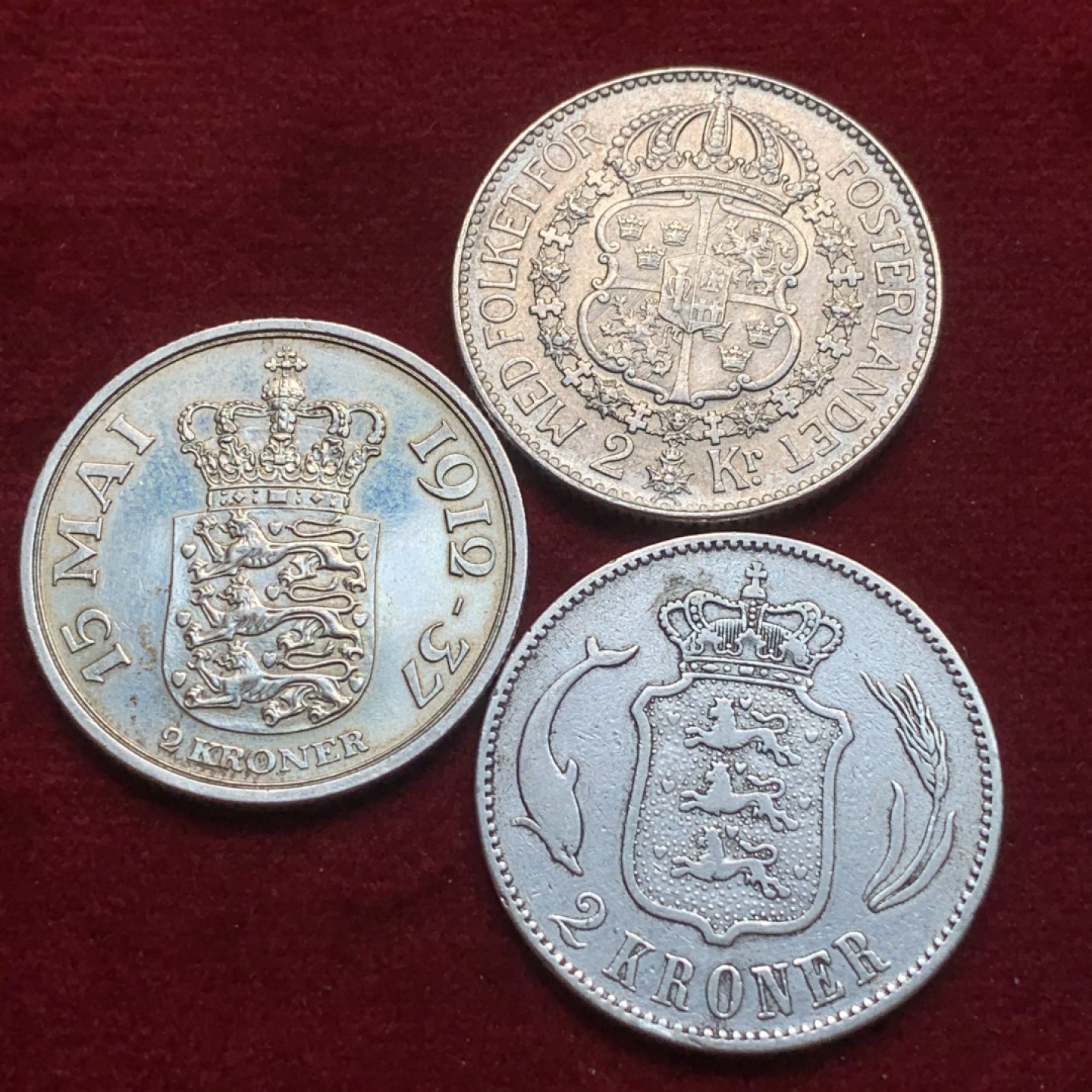 《竞宝斋》第93场-本周日，周一2场连拍（全场不限金额包邮） 银币3枚 丹麦瑞典2克朗15克 丹麦1875年 丹麦1937年 瑞典1935年 3枚