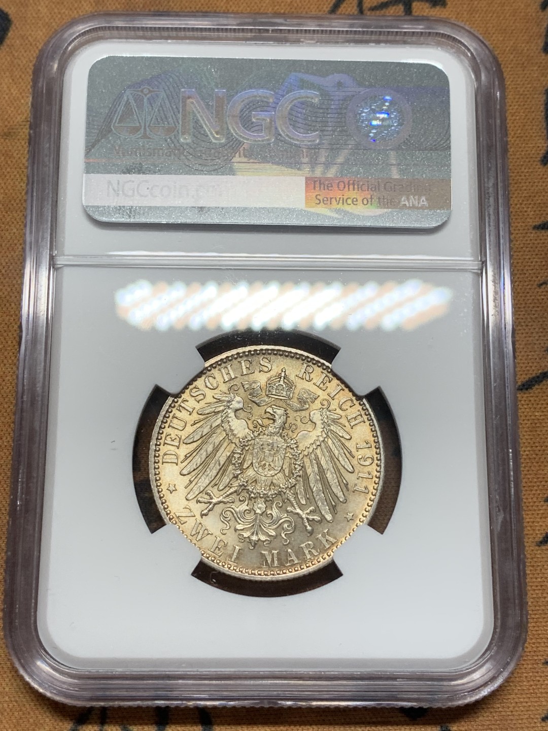 《竞宝斋》第93场-本周日，周一2场连拍（全场不限金额包邮） NGC-MS64 德国巴伐利亚1911年90岁大寿纪念2马克银币