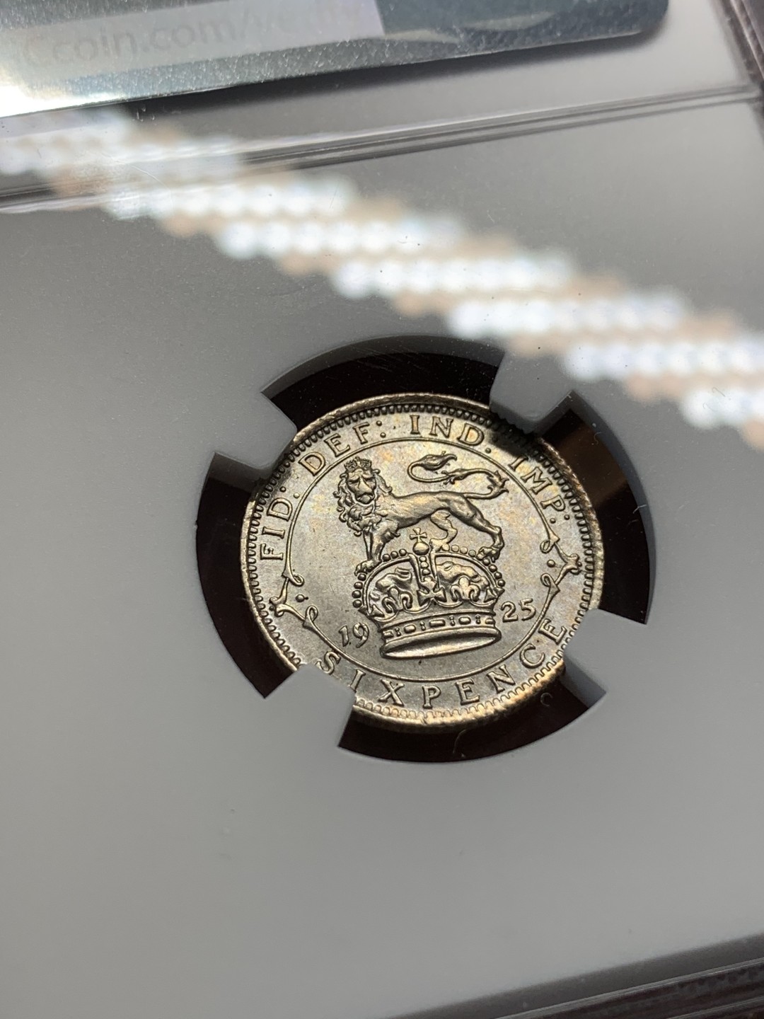 《竞宝斋》第93场-本周日，周一2场连拍（全场不限金额包邮） NGC-UNCD 英国1925年半六便士银币 窄边齿版 光度一流 打制细节完美 少见版别 克书价MS60分55刀