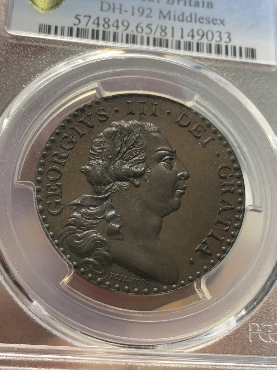 《竞宝斋》第93场-本周日，周一2场连拍（全场不限金额包邮） NGC-MS65 1797 英国高分乔治三世1便士代币 接近精制工艺