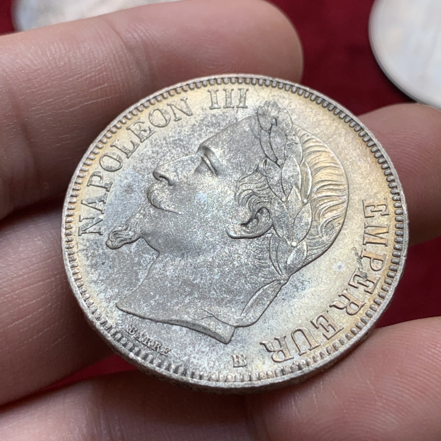 《竞宝斋》第93场-本周日，周一2场连拍（全场不限金额包邮） 法国1868年拿破仑三世5法郎银币 原光unc 会洗的可以搏一搏