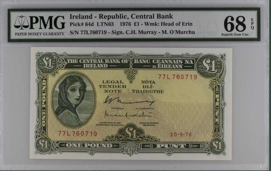 收藏联盟Quantum Auction 第189期中秋拍卖(已更新) 爱尔兰1976年1镑 PMG68 拉夫雷夫人
