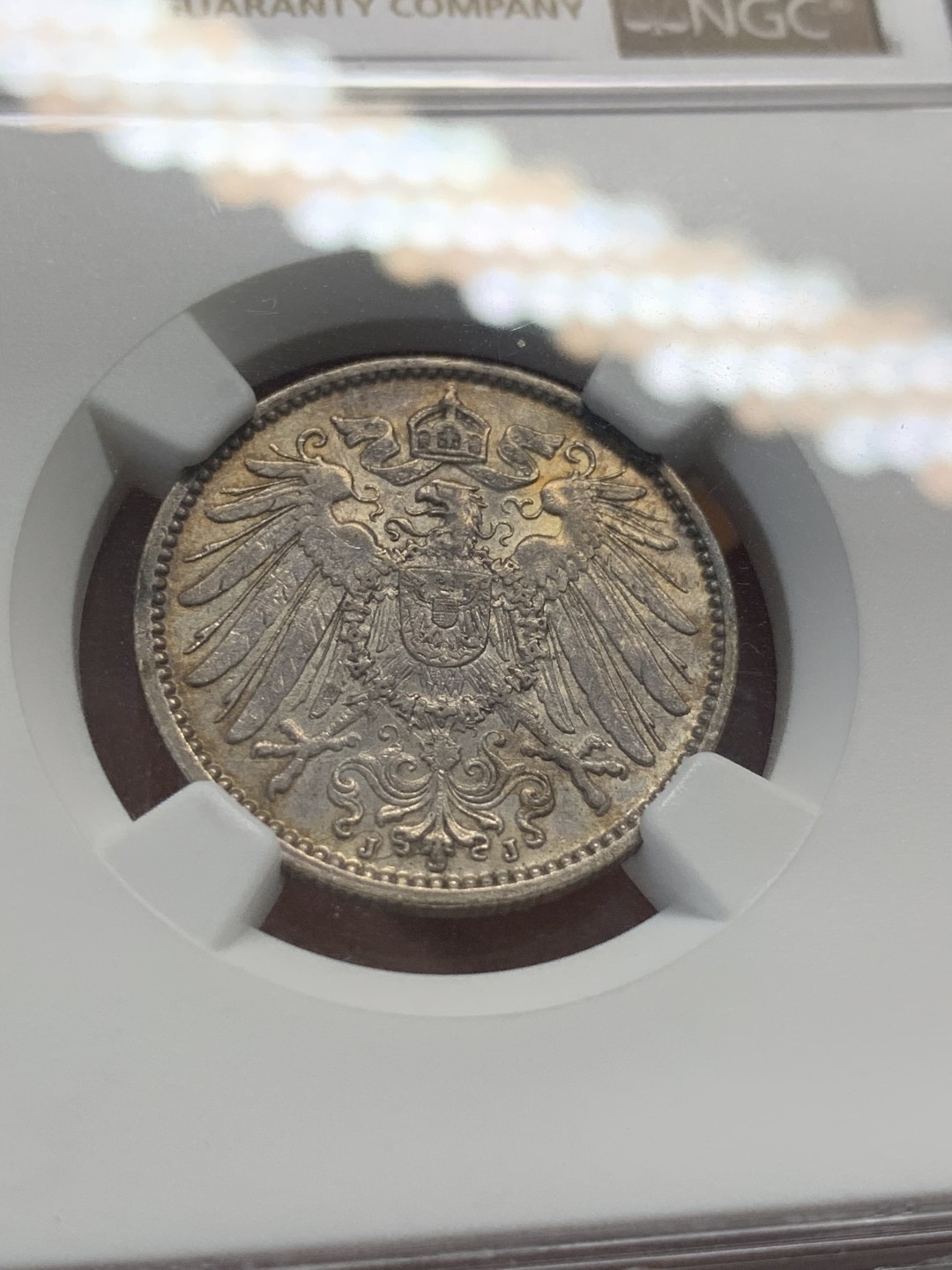 《竞宝斋》第93场-本周日，周一2场连拍（全场不限金额包邮） NGC-MS61 德国   1914年 1马克 长翅 银币 j版