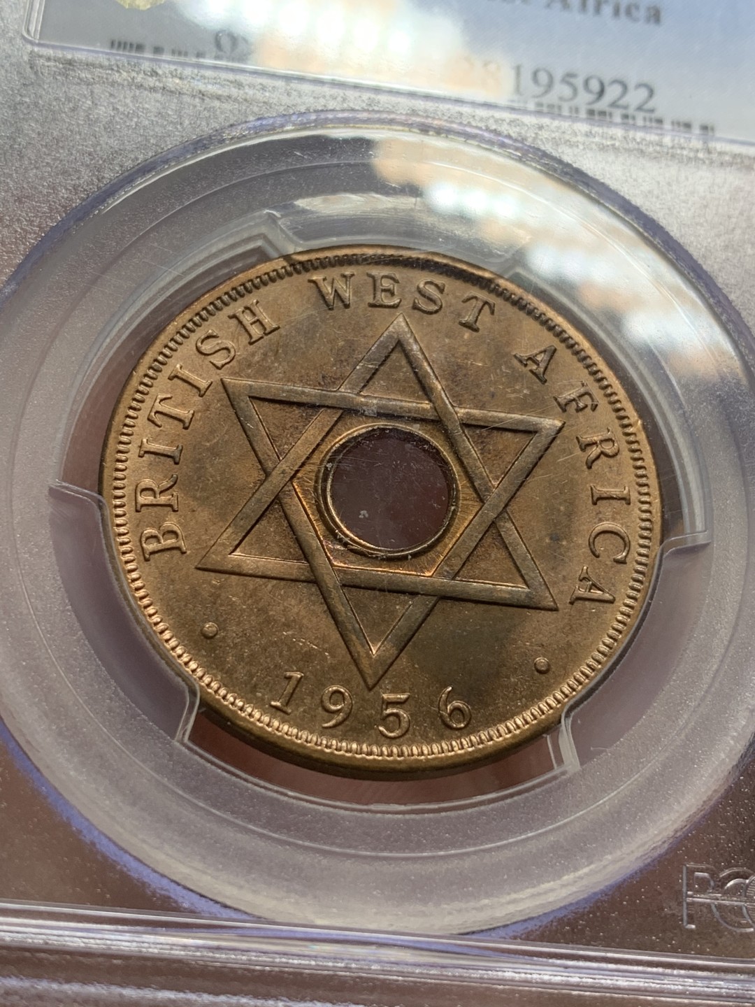 《竞宝斋》第93场-本周日，周一2场连拍（全场不限金额包邮） PCGS-MS64 英属西非 1956年KN 1便士 铜币 难得高分