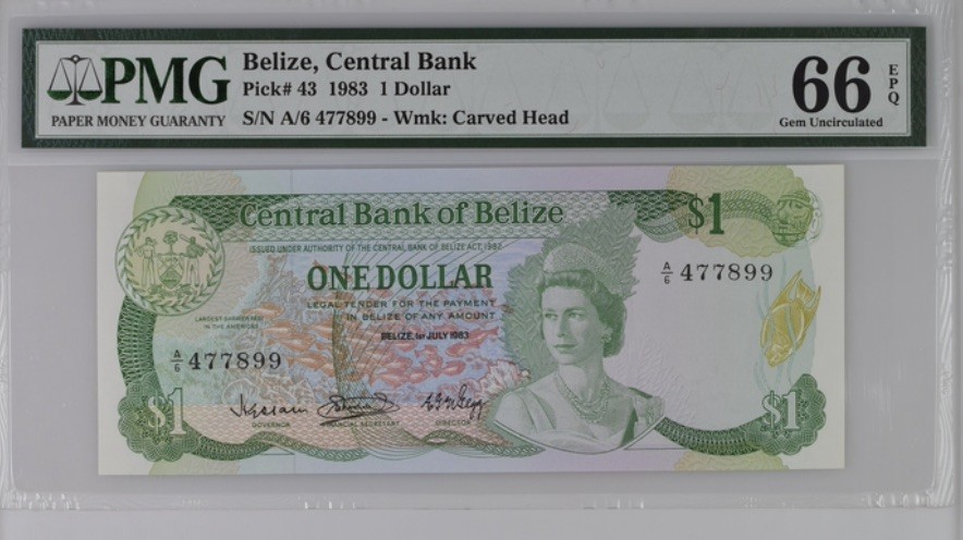 收藏联盟Quantum Auction 第189期中秋拍卖(已更新) 伯利兹1983年1元 PMG66 大长条版