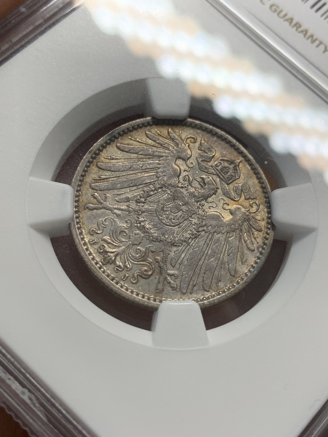 《竞宝斋》第93场-本周日，周一2场连拍（全场不限金额包邮） NGC-MS61 德国   1914年 1马克 长翅 银币 j版