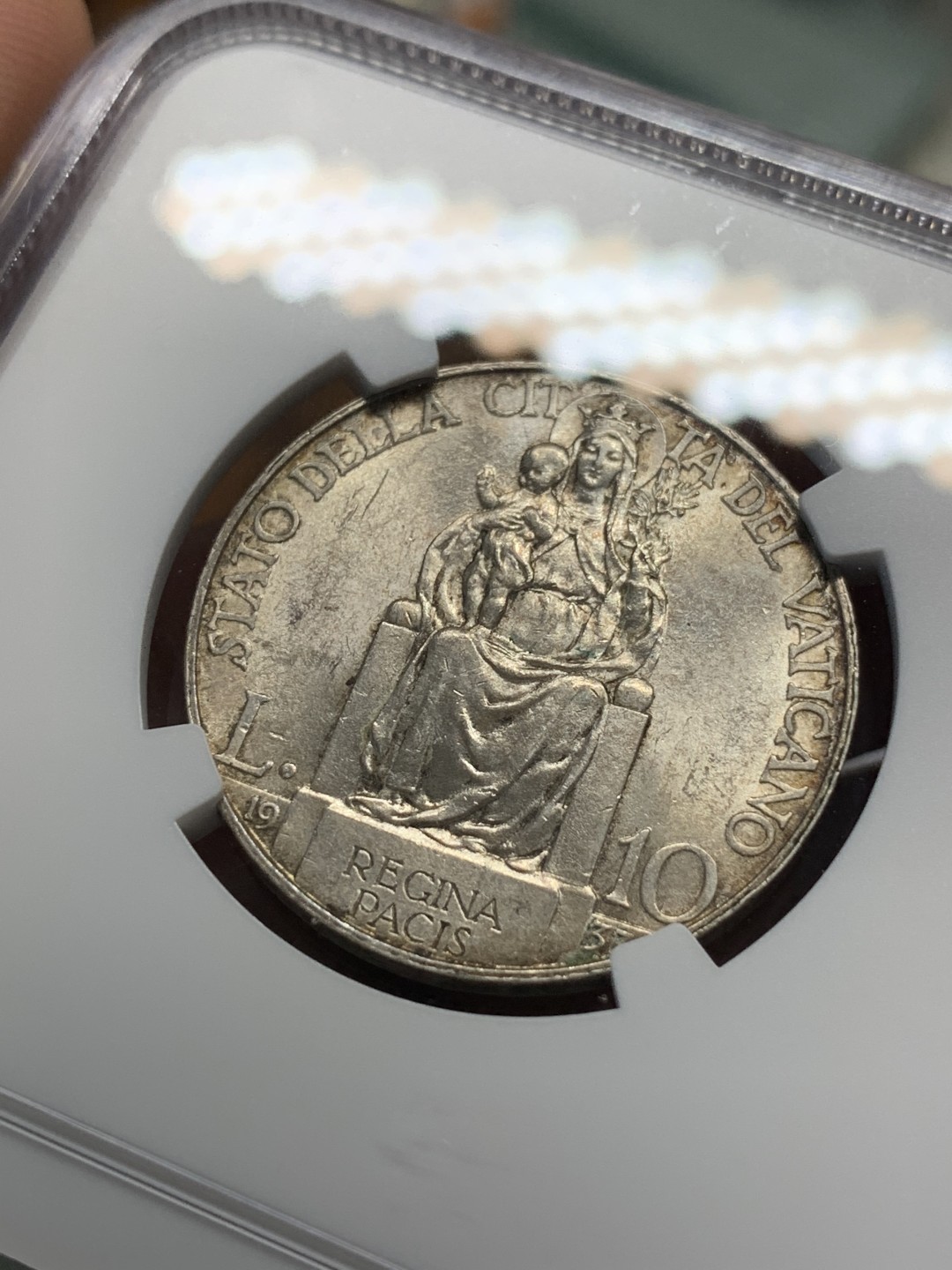 《竞宝斋》第93场-本周日，周一2场连拍（全场不限金额包邮） NGC-MS61 梵蒂冈 1937年 教皇庇护十一世 10里拉银币 稀少品种 更高分只有五枚